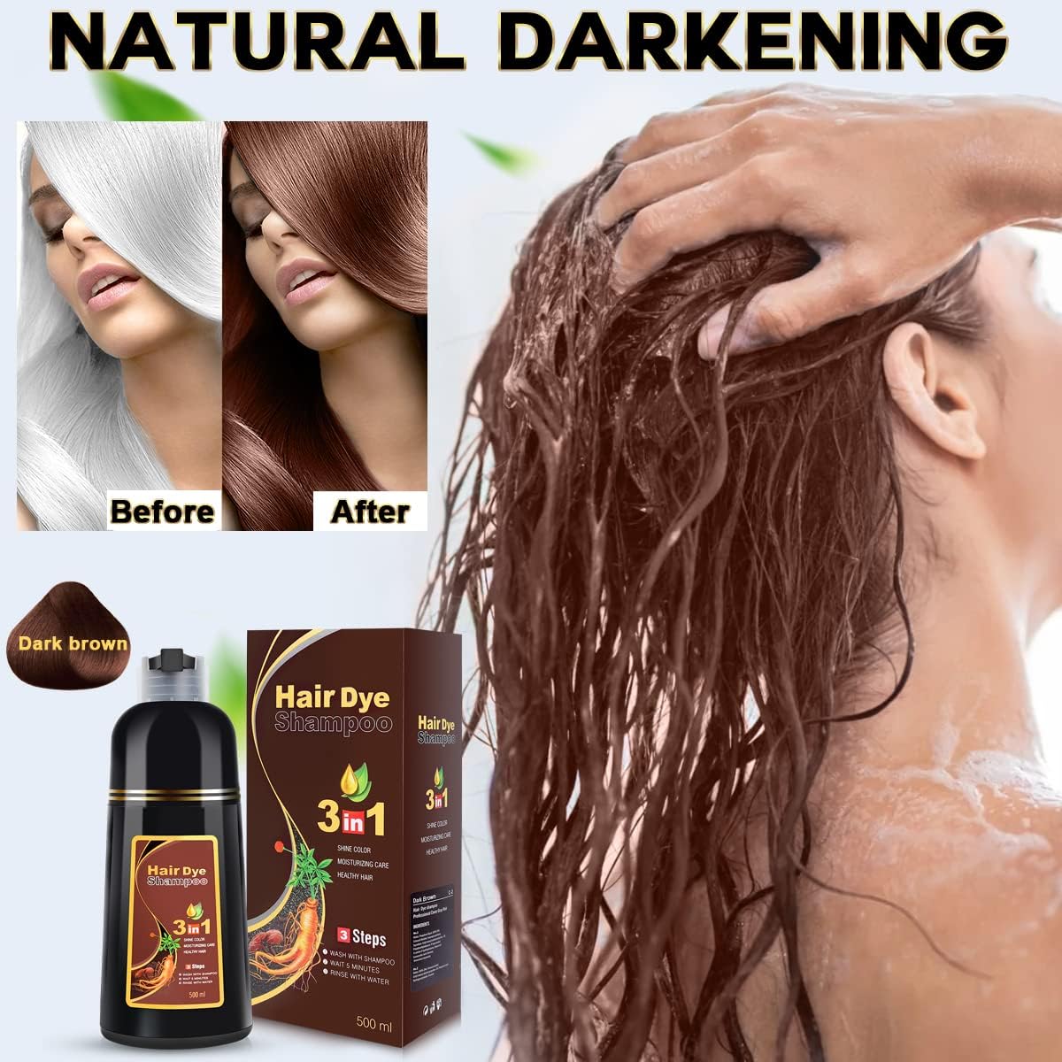 IIIMEIDU Dark Brown Hair Dye Shampoo 3 in 1, Instant Hair Color IIIMEIDU Dark Brown Hair Dye Shampoo 3 in 1, Instant Hair Color